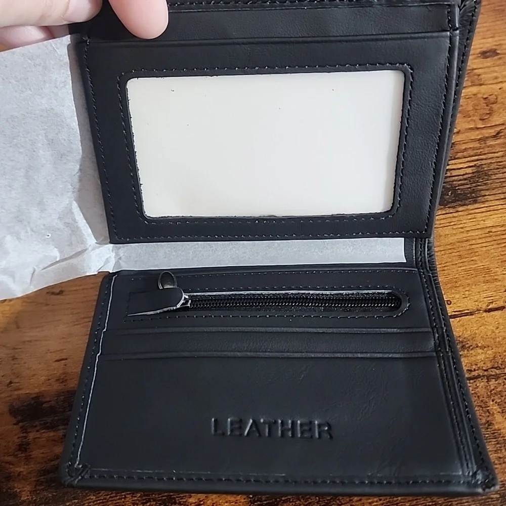 Men's Solid Color Genuine Leather Trifold RFID Blocking Zipper Coin Purse,